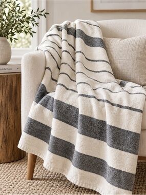 Pehr Muskoka 100% Cotton Charcoal Striped Throw Blanket 50 X 60